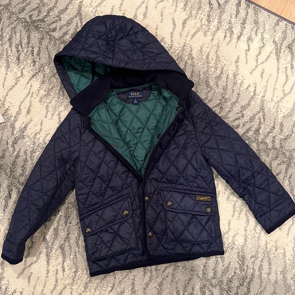 Polo Ralph Lauren Boys quilted jacket - navy with green interior size 6